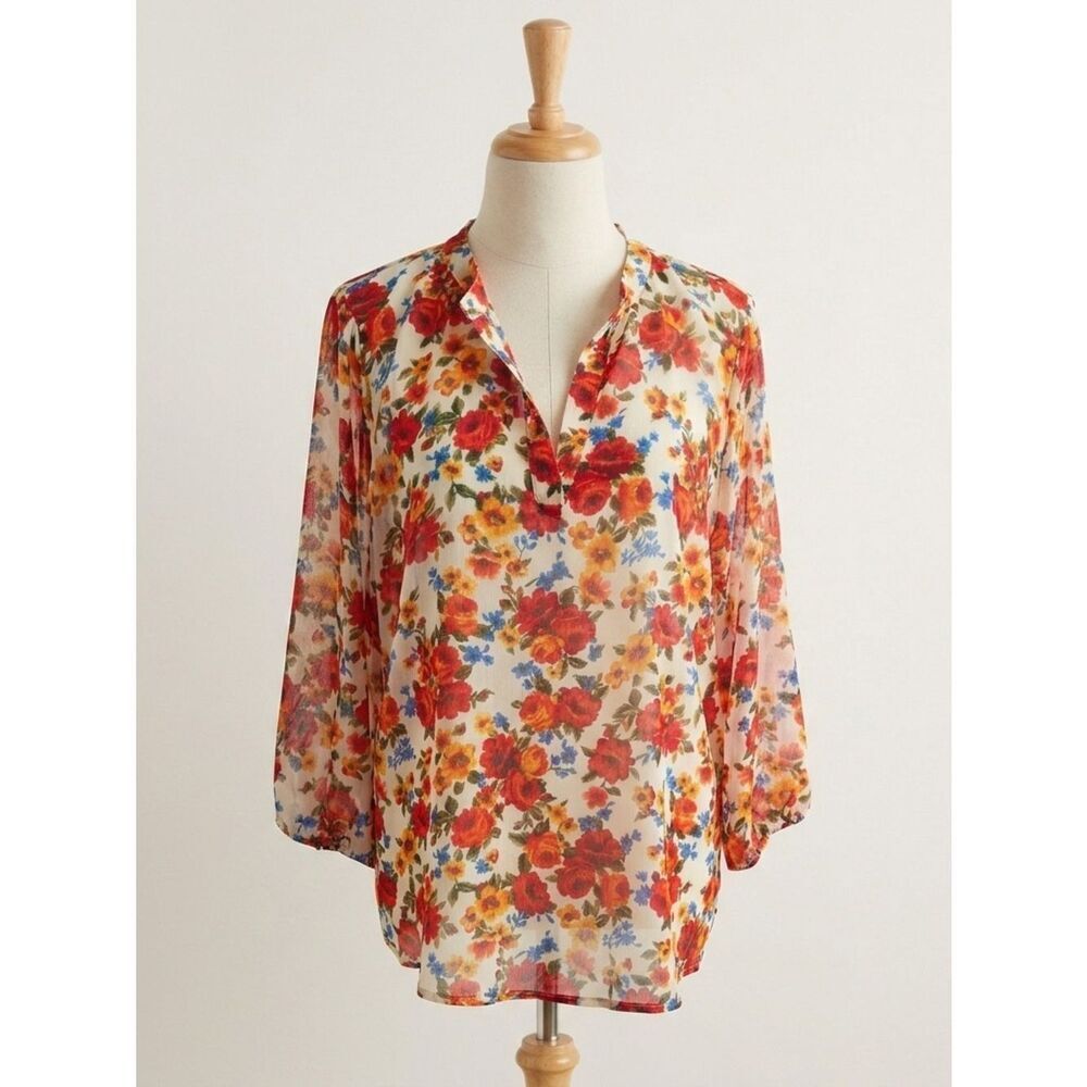 Alice Blue Womens Romantic Floral Casual Chic Flowy Sheer Tunic Top Lightweight - Picture 13 of 13
